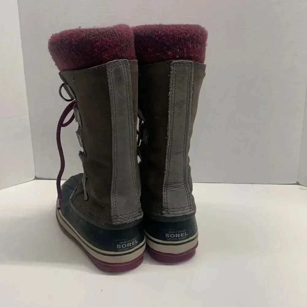 Sorel Joan of Arctic Knit Lace Up Waterproof Winter Boots Gray Womens Size 6